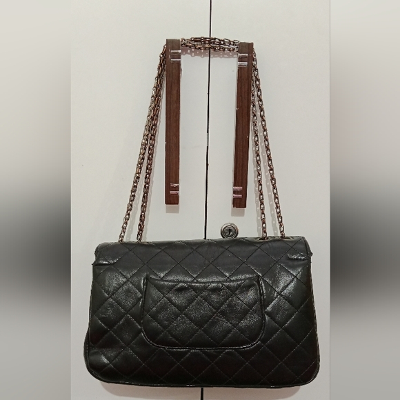 Calfskin synthetic luxury leather flap shoulder bag black 🖤 - Picture 12 of 16